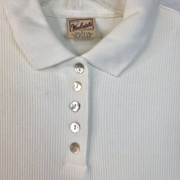 Woolrich Womens Small Ribbed White Button Down Polo USA Retro 1990s Deadstock - Picture 2 of 9